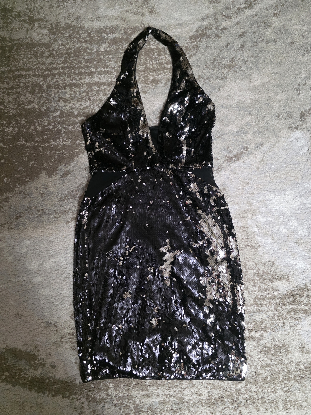Black Sequin Halter Mini Dress